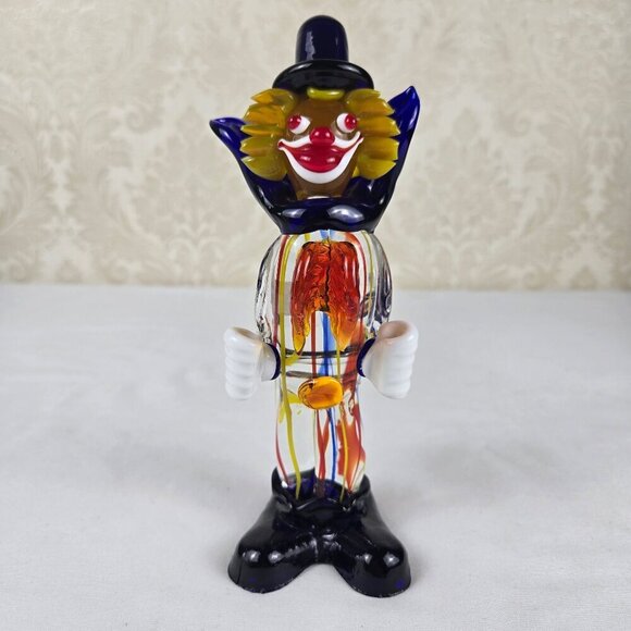 Murano Hand Blown Art Glass Clown Vintage Multi Color Freestanding Sculpture